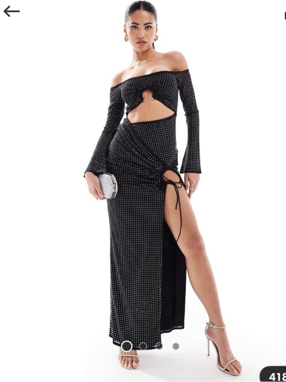 Black Rhinestone Cutout Maxi Dress